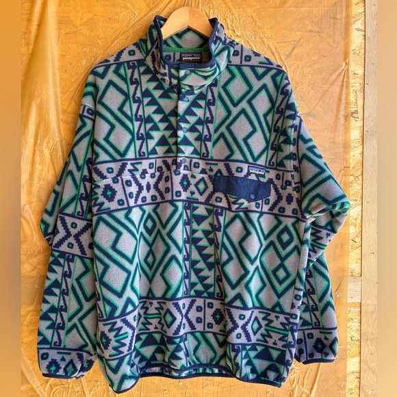 Patagonia Rare Montana Siete Aztec Gio Synchilla T-Snap Pullover Size Large